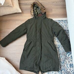 The North Face Dark Green Parka with Faux Fur Hood